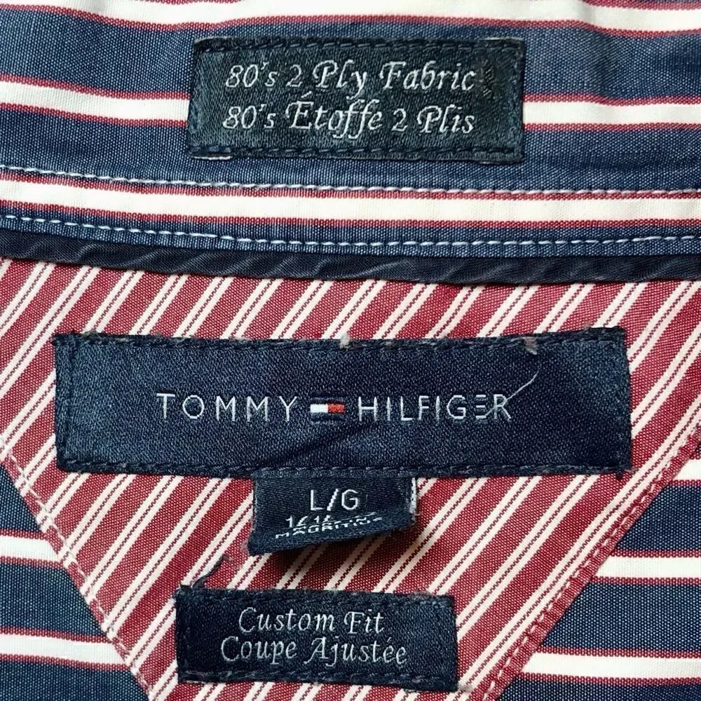 Tommy Hilfiger Custom Fit Striped Dress Shirt in Red/White/Blue Mens L/16 1/2-17